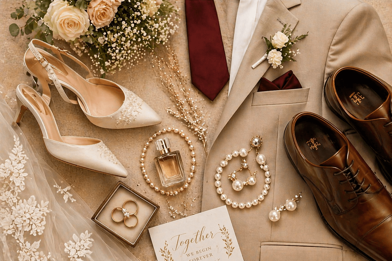 Wedding planning essentials flatlay