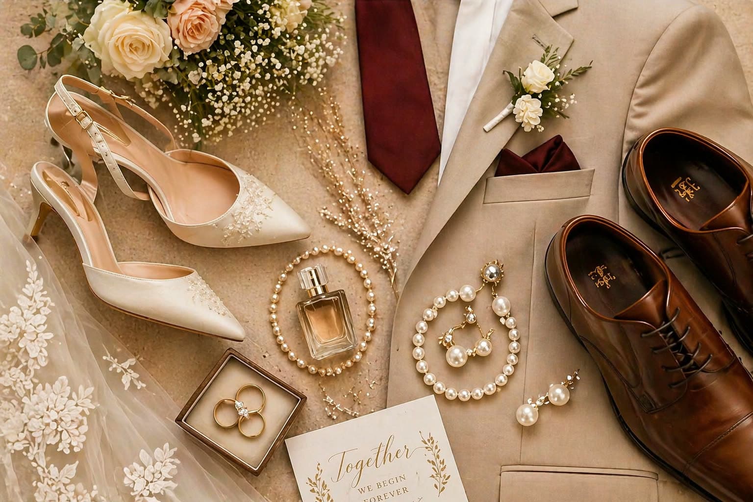 Wedding planning essentials flatlay